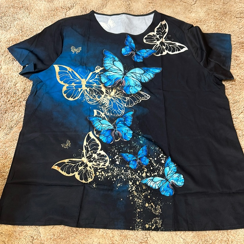 Women’s Black Blouse with Butterflies.   Say size 4X but fits more like a 2/3X